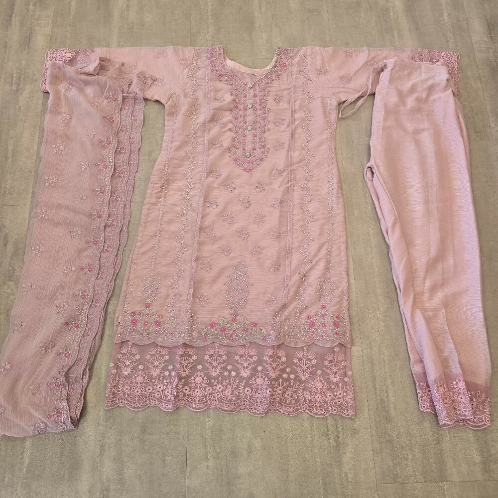 Elegant Pink Embroidered Women Salwar Kameez Set